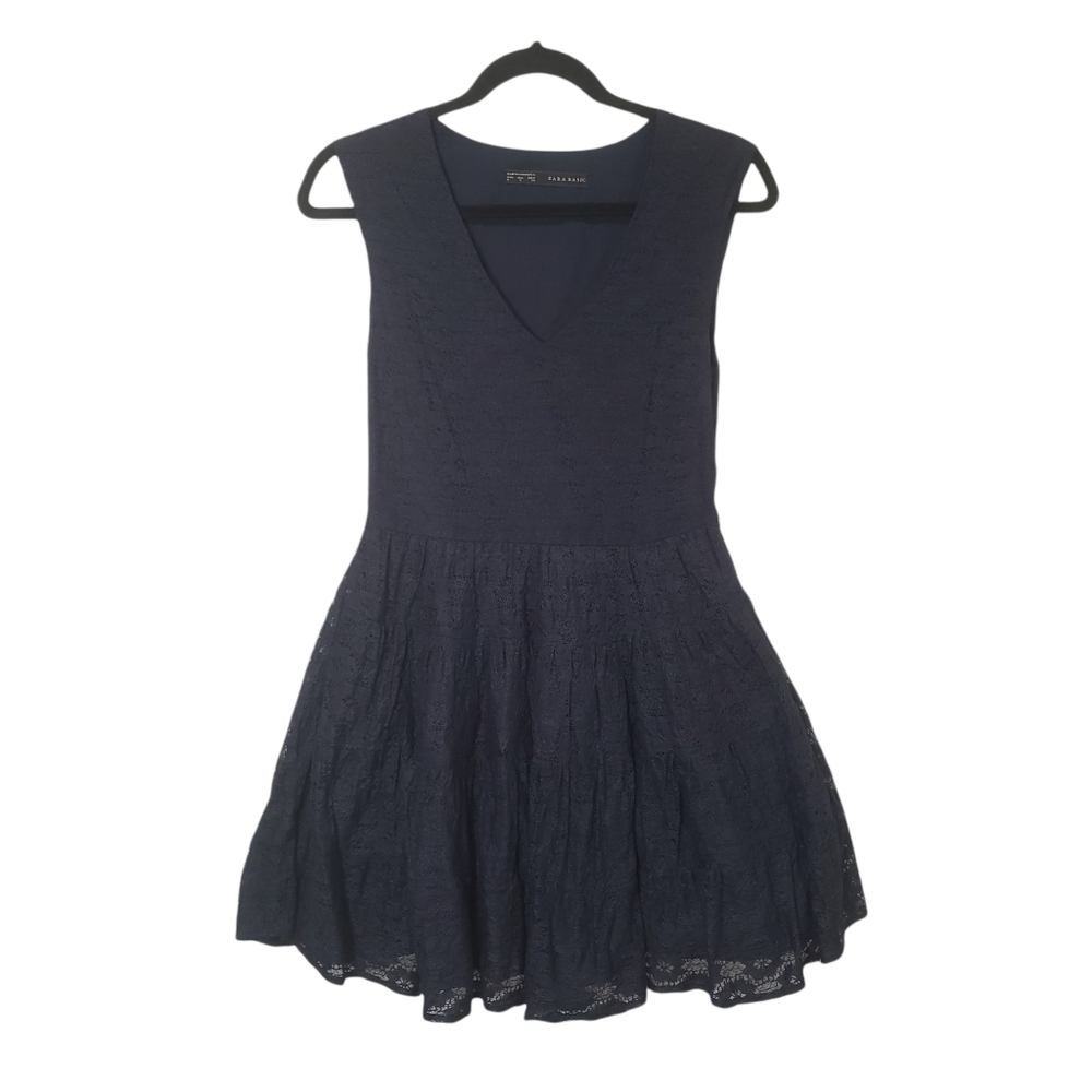Zara Basic Navy Blue A Line Lace Dress Size Small